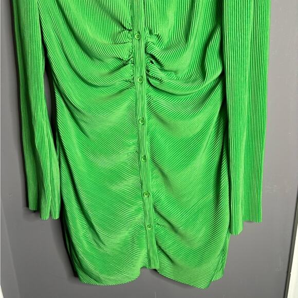 Princess Polly Green Ribbed Button Front Dress Ruching Detail Size 8 - Picture 4 of 8